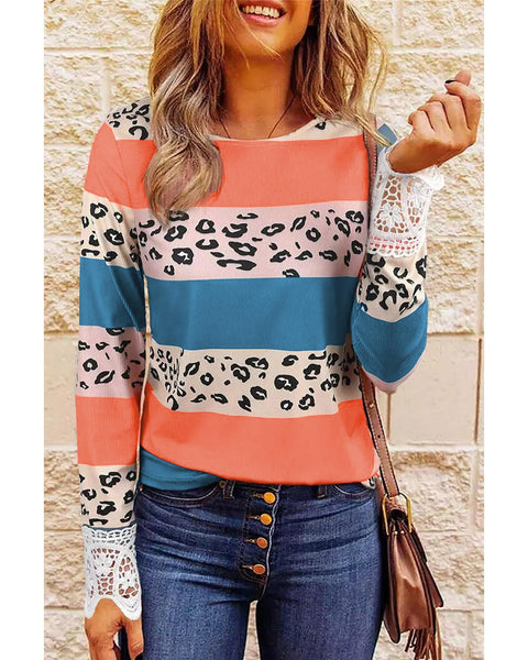 Azura Exchange Leopard Lace Splicing Color Block Top - 2XL