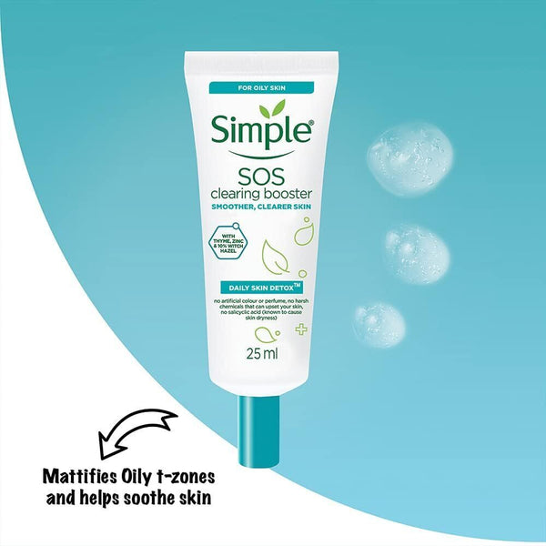 3x Simple 25ml SOS Clearing Booster Long Lasting Shine & Blemish Control