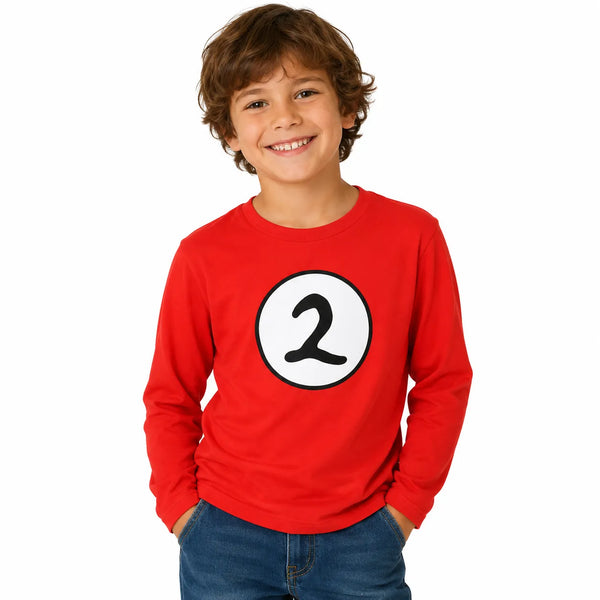 Dr. Seuss Kids Cat In The Hat Thing 2 Long Sleeve Red Top Party Costume Book Week - L (10-12 Years Old)