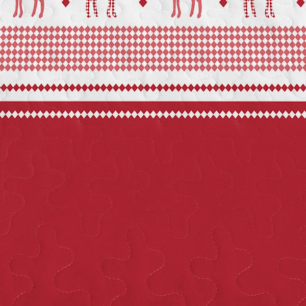 Joyful Red & white Reindeer Christmas Queen Bedspread Set
