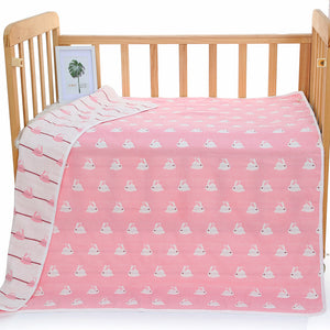 Pink Bunny, 6-Layer Muslin Baby Blanket - Soft Cotton Bedding for Infants and Toddlers, 110x110 cm,