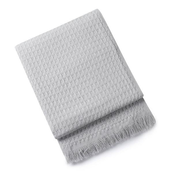 130*230CM Grey Nordic Solid Color Knitted Sofa Throw Blanket with Tassels - Waffle Weave Polyester Decorative Blanket