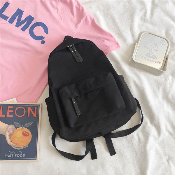 Aesthetic Black School Backpack with Cute Bear Plushie
