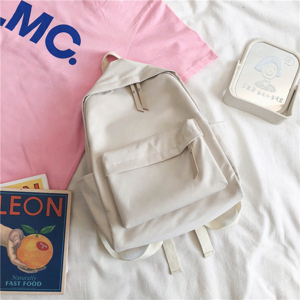 Aesthetic Off-white School Backpack with Cute Bear Plushie