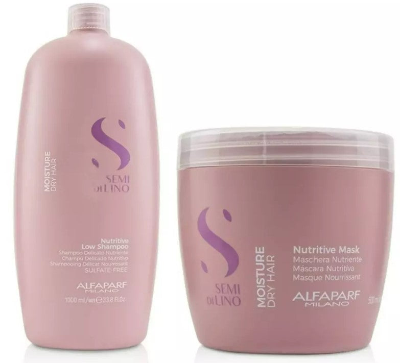 ALFAPARF SEMI DI LINO NUTRITIVE LOW SHAMPOO 1 LITRE AND MASK 500 ML FOR DRY HAIR