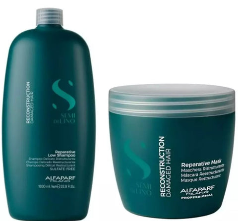 Alfaparf Semi Di Lino Reconstruction Reparative Low Shampoo 1L & Mask 500ml Duo