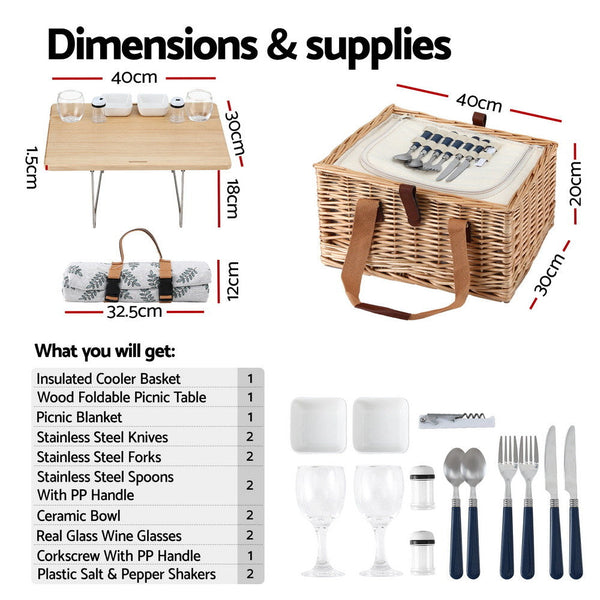 Alfresco 2 Person Picnic Basket Set with Table Blanket