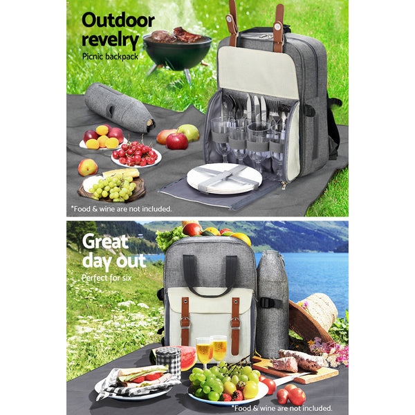 Alfresco 4 Person Picnic Basket Set Backpack Bag Insulated