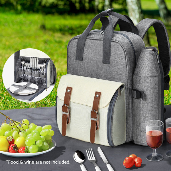 Alfresco 4 Person Picnic Basket Set Backpack Bag Insulated