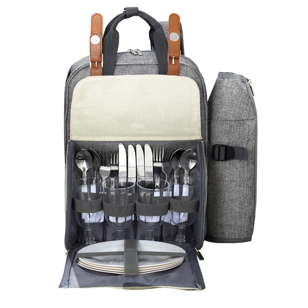 Alfresco 4 Person Picnic Basket Set Backpack Bag Insulated