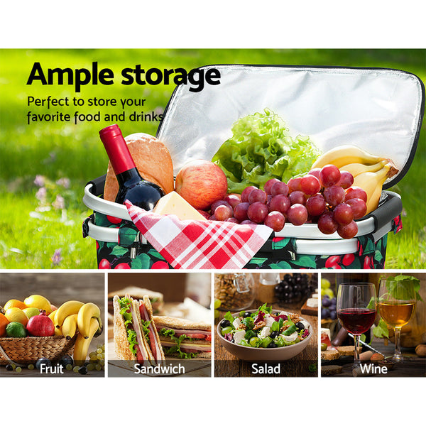 Alfresco Picnic Basket Folding Bag Hamper Insulated Storage