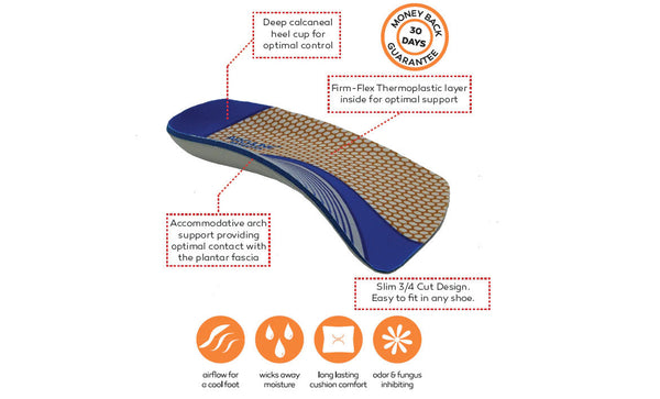 ARCHLINE 3/4 Slim Orthotics Plantar Fasciitis Insoles