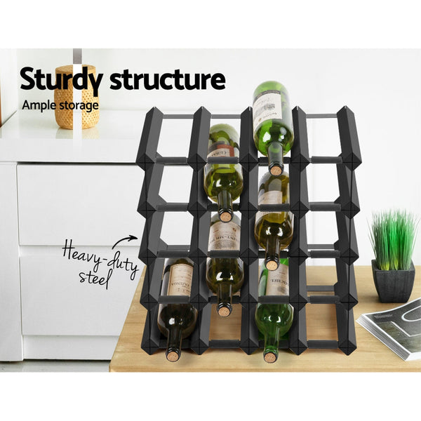 Artiss Wine Rack 20 Bottle Black - Furniture > Dining >