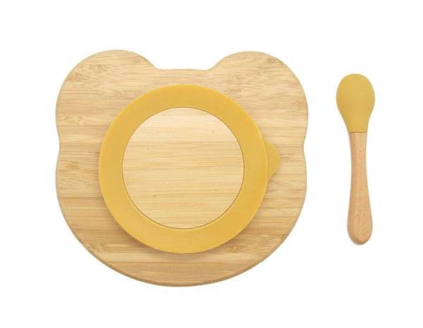Bamboo Kid Child Baby Plate Bowl & Silicon Suction Cap Base