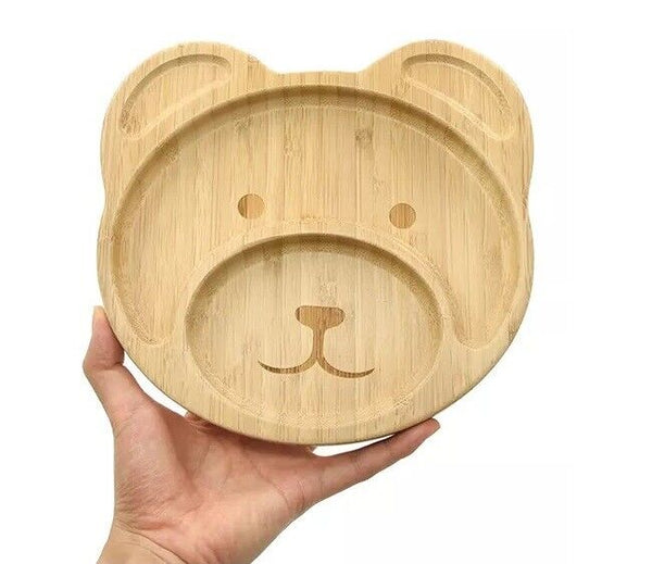 Bamboo Kid Child Baby Plate Bowl & Silicon Suction Cap Base