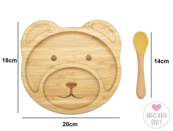 Bamboo Kid Child Baby Plate Bowl & Silicon Suction Cap Base