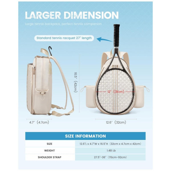 Beige Lightweight Waterproof Tennis Racket Backpack