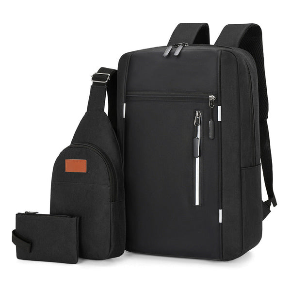 Black 3 Piece Mens Backpack Set with Sling Bag and Pouch