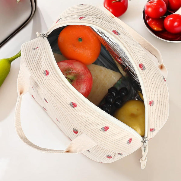 Black and White Checkered Pattern Corduroy Lunch Bag