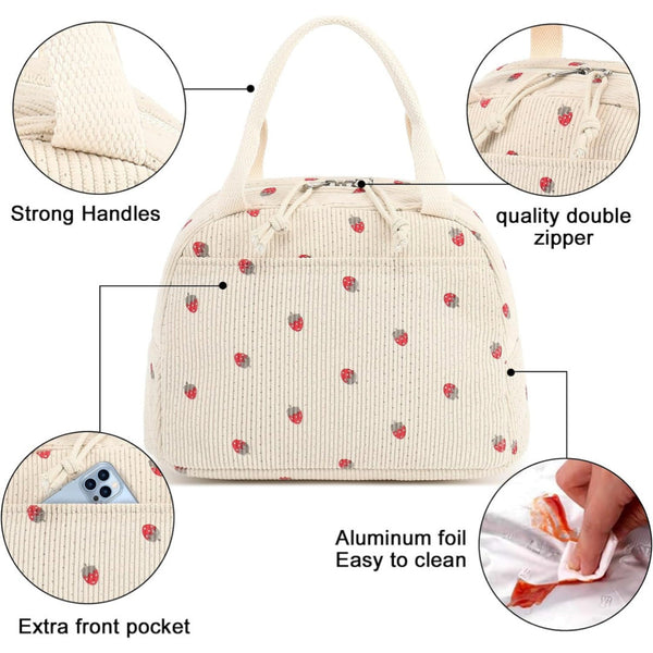 Black and White Checkered Pattern Corduroy Lunch Bag