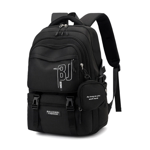 Black Large Capacity Student Backpack - Durable Oxford