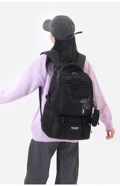 Black Large Capacity Student Backpack - Durable Oxford