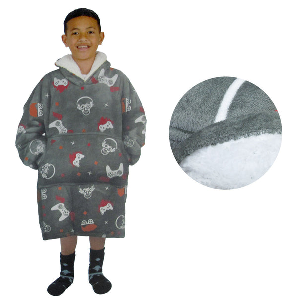 Blanket Hoodie with Sherpa Reverse Grey Gamers - Baby &