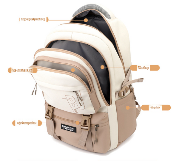 Blue and White Large Capacity Student Backpack - Durable