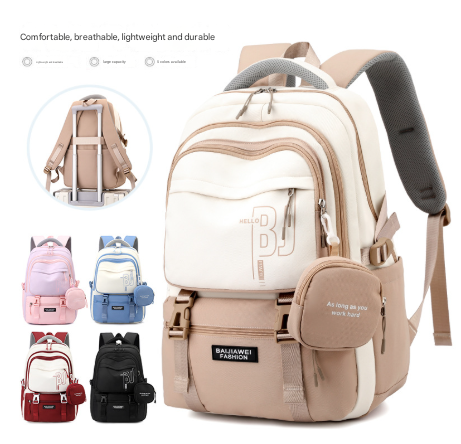 Blue and White Large Capacity Student Backpack - Durable