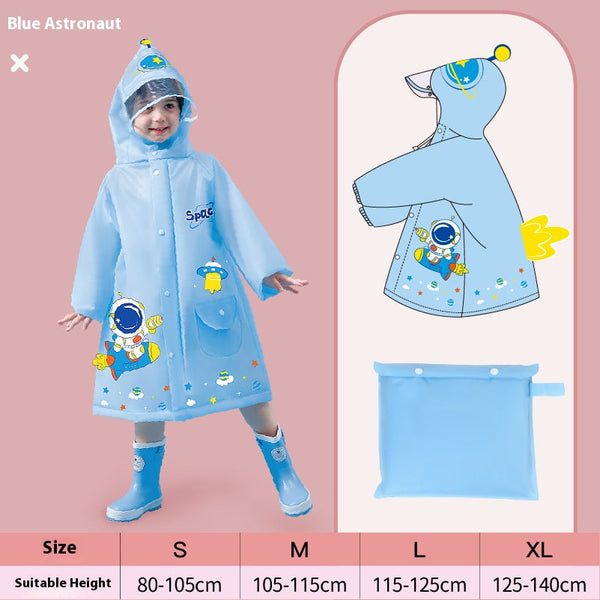 Blue astronaut Kids Waterproof Raincoat with Expandable
