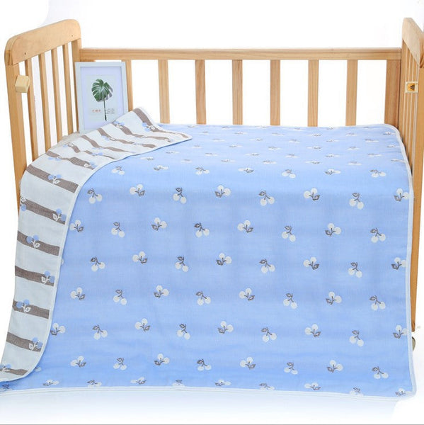 Blue Cherry 6-Layer Muslin Baby Blanket - Soft Cotton