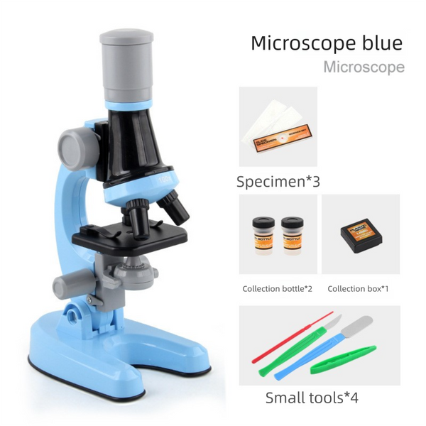 Blue Kids Biological Microscope Kit 100x 400x 1200x LED