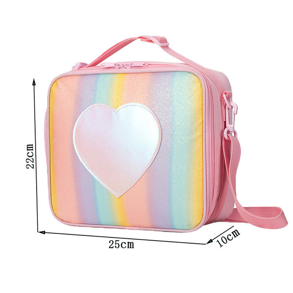 Blue Sparkling Rainbow Heart Insulated Lunch Bag for Kids