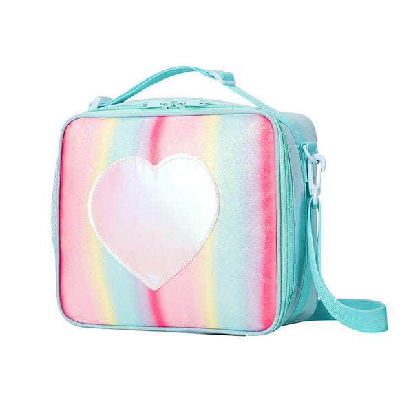 Blue Sparkling Rainbow Heart Insulated Lunch Bag for Kids