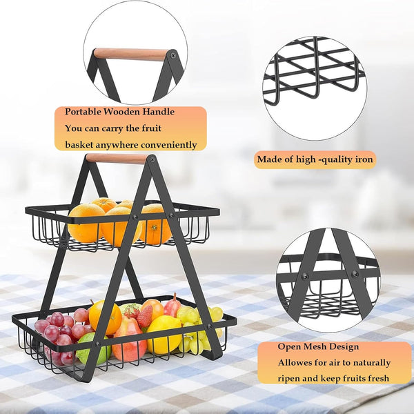 CARLA HOME 2-Tier Fruit Basket Stand for Kitchen Countertop