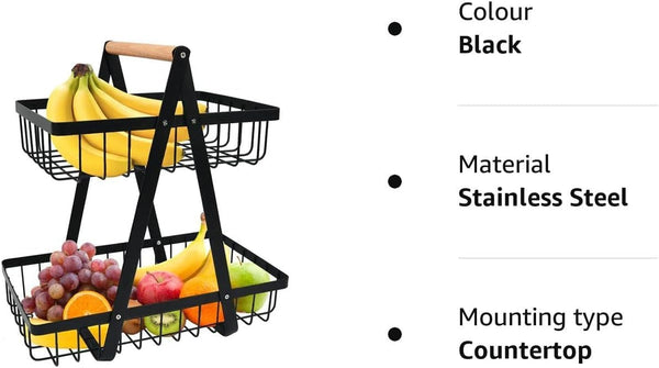 CARLA HOME 2-Tier Fruit Basket Stand for Kitchen Countertop