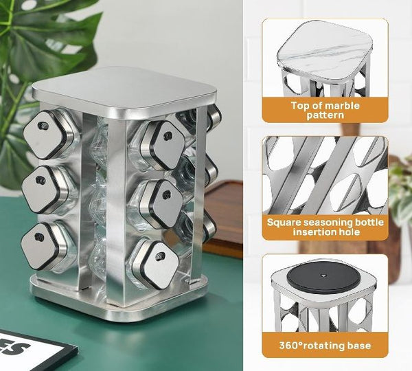 CARLA HOME Rotating Spice Rack Organizer with 20 Glass Jars
