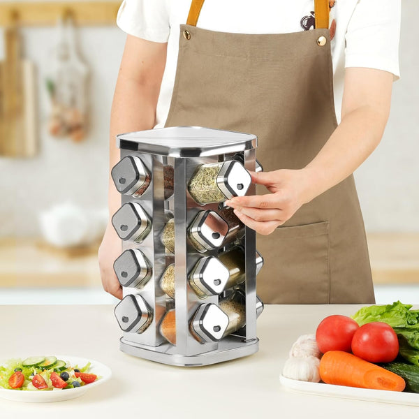CARLA HOME Rotating Spice Rack Organizer with 20 Glass Jars