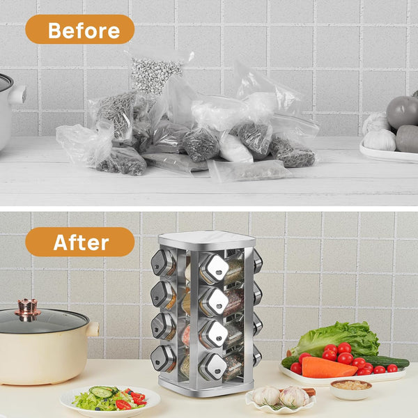 CARLA HOME Rotating Spice Rack Organizer with 20 Glass Jars