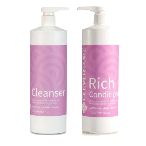 Clever Curl Cleanser Shampoo & Rich Conditioner 1000ml 1L Duo