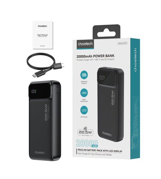 CHOETECH B729 20000mAh Power Bank PD22.5W with Digital
