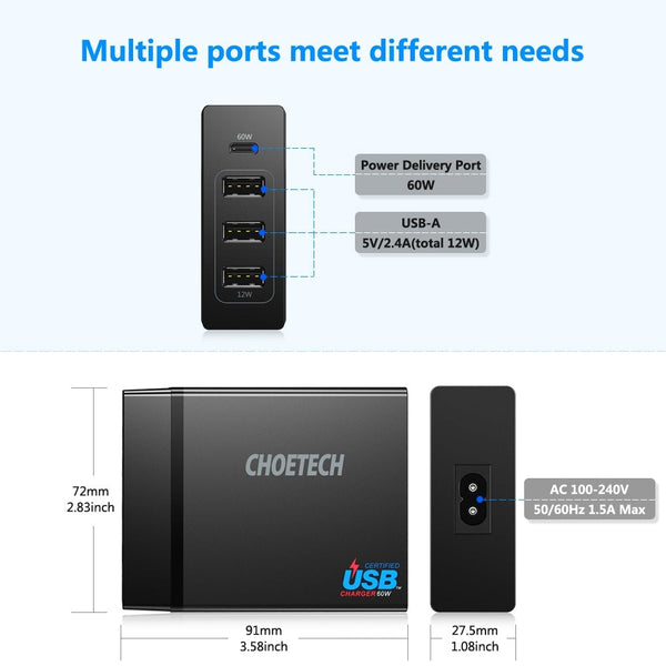 CHOETECH PD72 Power Delivery Charger - Electronics >
