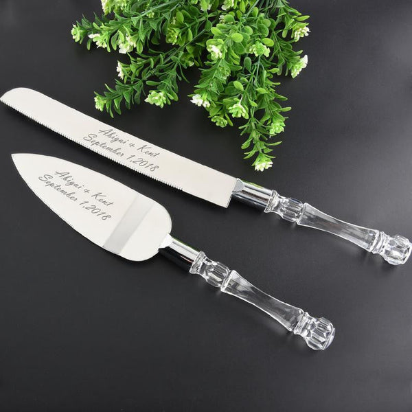 Cutting Cake Knife and Silver Blade Cake Server Set Wedding