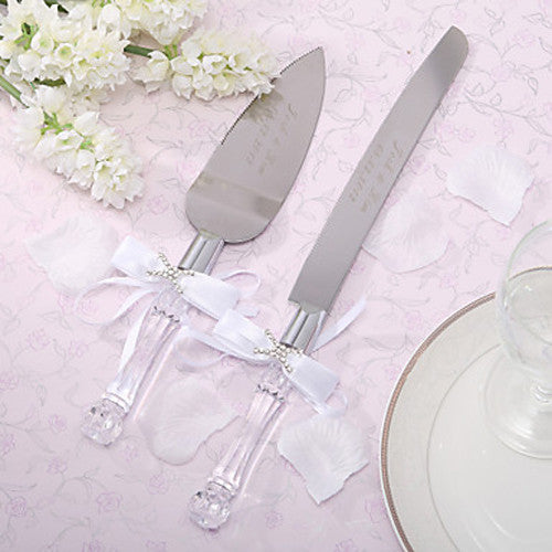 Cutting Cake Knife and Silver Blade Cake Server Set Wedding
