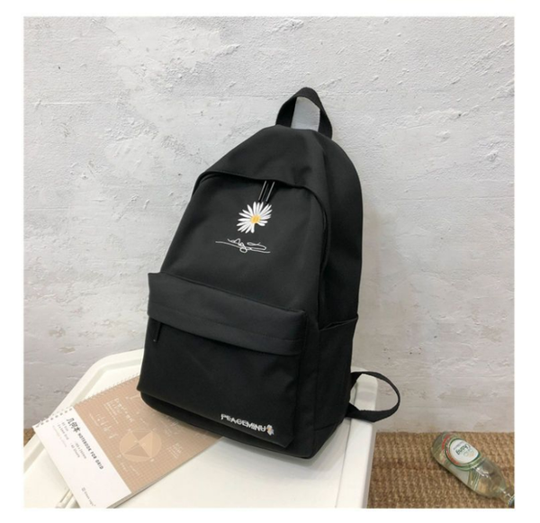 Daisy Embroidered Waterproof Backpack School Bag Black