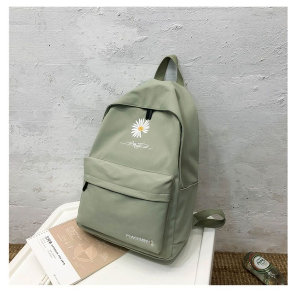 Daisy Embroidered Waterproof Backpack School Bag Green