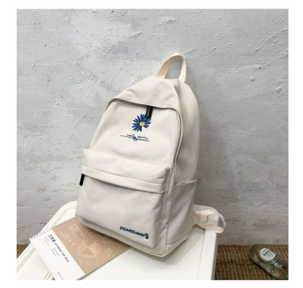 Daisy Embroidered Waterproof Backpack School Bag White