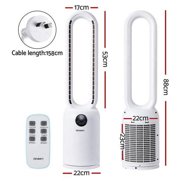 Devanti 2in1 Bladeless Fan Air Purification W/ Remote 88cm