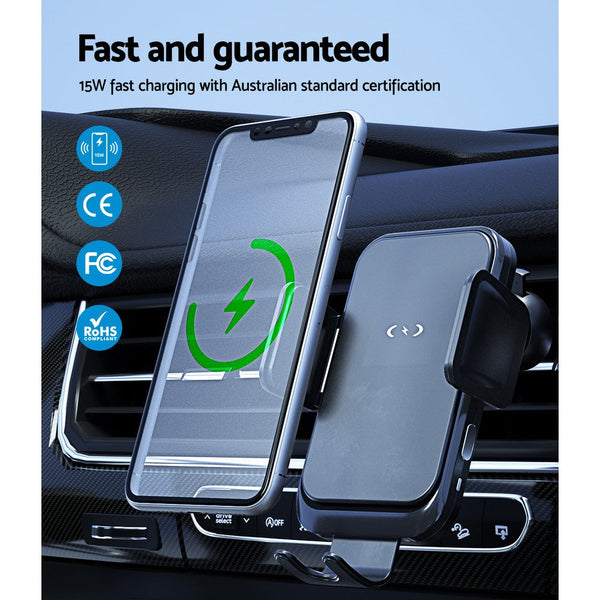 Devanti Wireless Car Charger Fast Charging Car Mount Vent