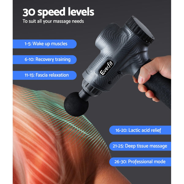 Everfit Massage Gun 30 Speed 6 Heads Vibration Muscle